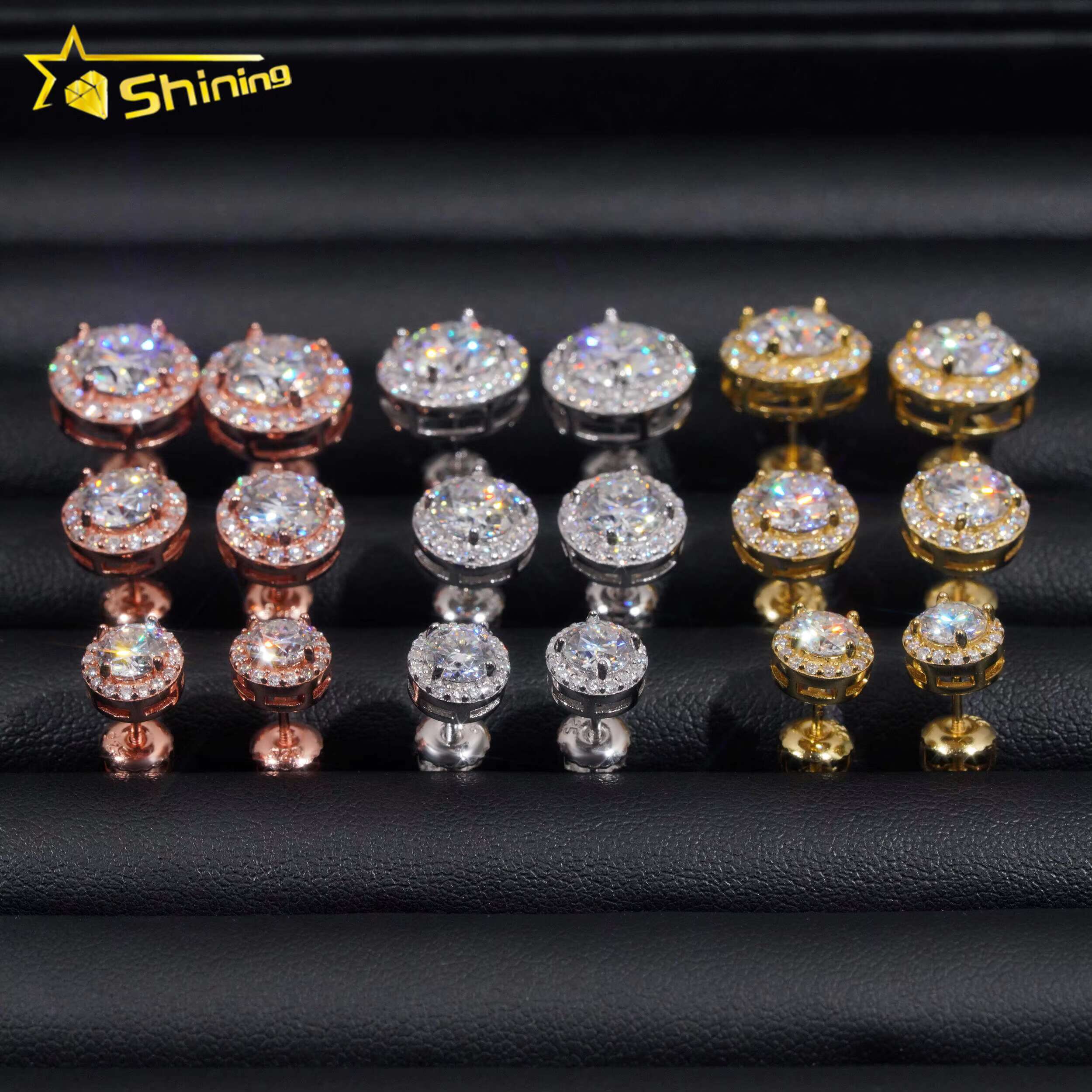 Hot Selling Hip Hop Style 925 Sterling Silver 5MM 6.5MM 8MM Halo Design Round Moissanite Diamond Stud Earrings