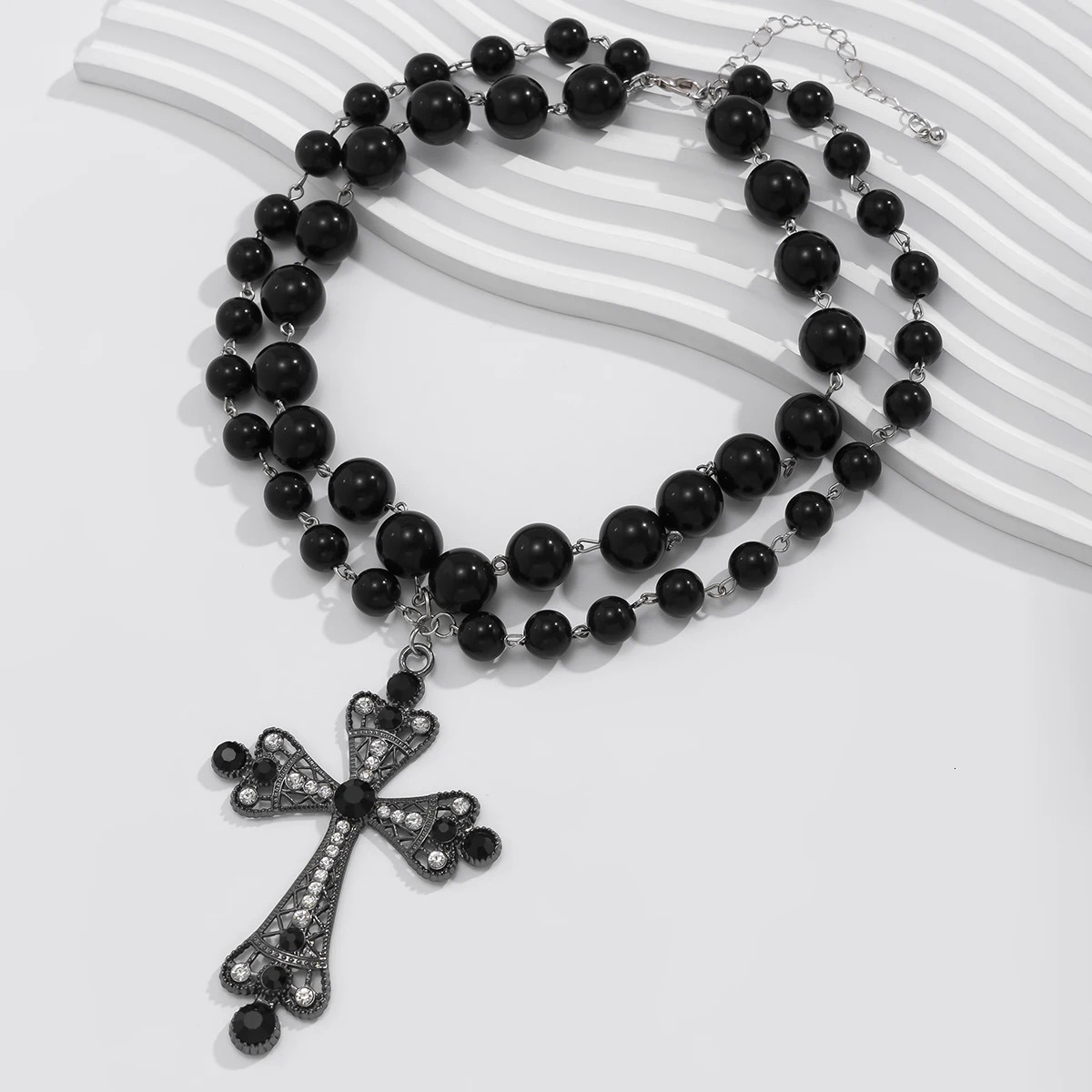 IngeSight.Z Trendy Goth Large Cross Pendant Necklace Elegant Charming Pearl Woman Choker Y2K Neck Jewelry Accessories 250624