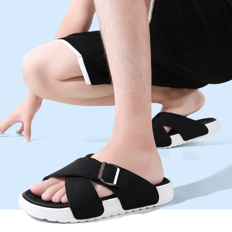 Leather sandals for men and women; indoor and outdoor slippers for men977-1