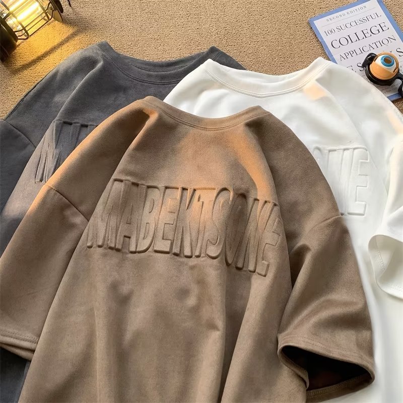 Men's T Shirts Summer American retro ins trendy brand fashionable casual loose short sleeved youth fashion versatile round neck five quarter slee