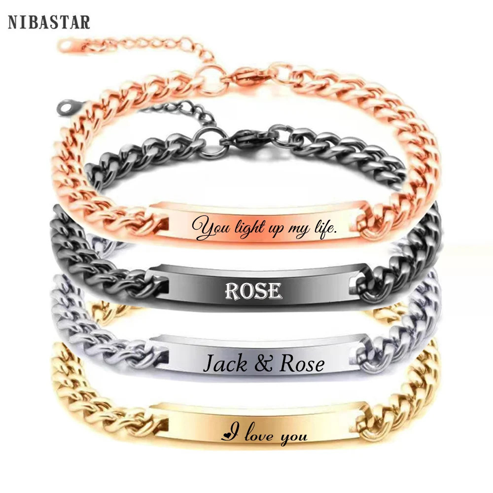 Stainless Steel Personalized Custom Engraving Name ID Bracelets Bangle For Men 250625