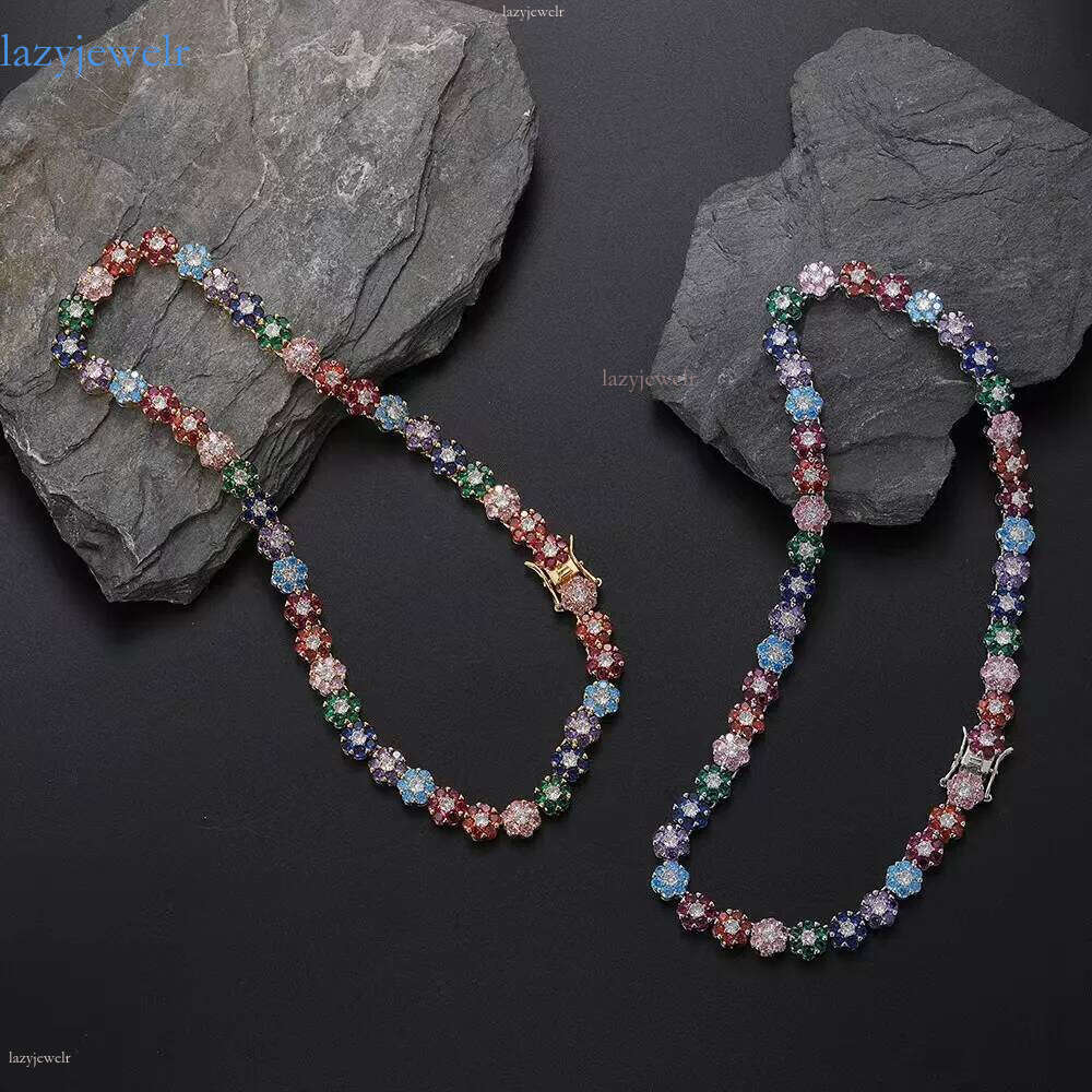 Hip-Hop tennis Sterling Sier VVS Moissanite dia cluster iced out cuban chain for men women colorful floral bracelet necklace