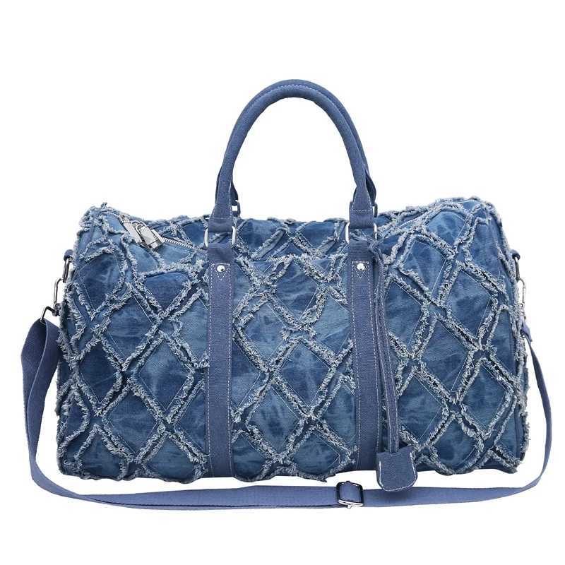 Denim Duffle Bag Fi Travel Bag Unisex Shoulder Bag Casual Gym Bag with Unique Ripped Design Large Capacity Versatile Usage Y250626