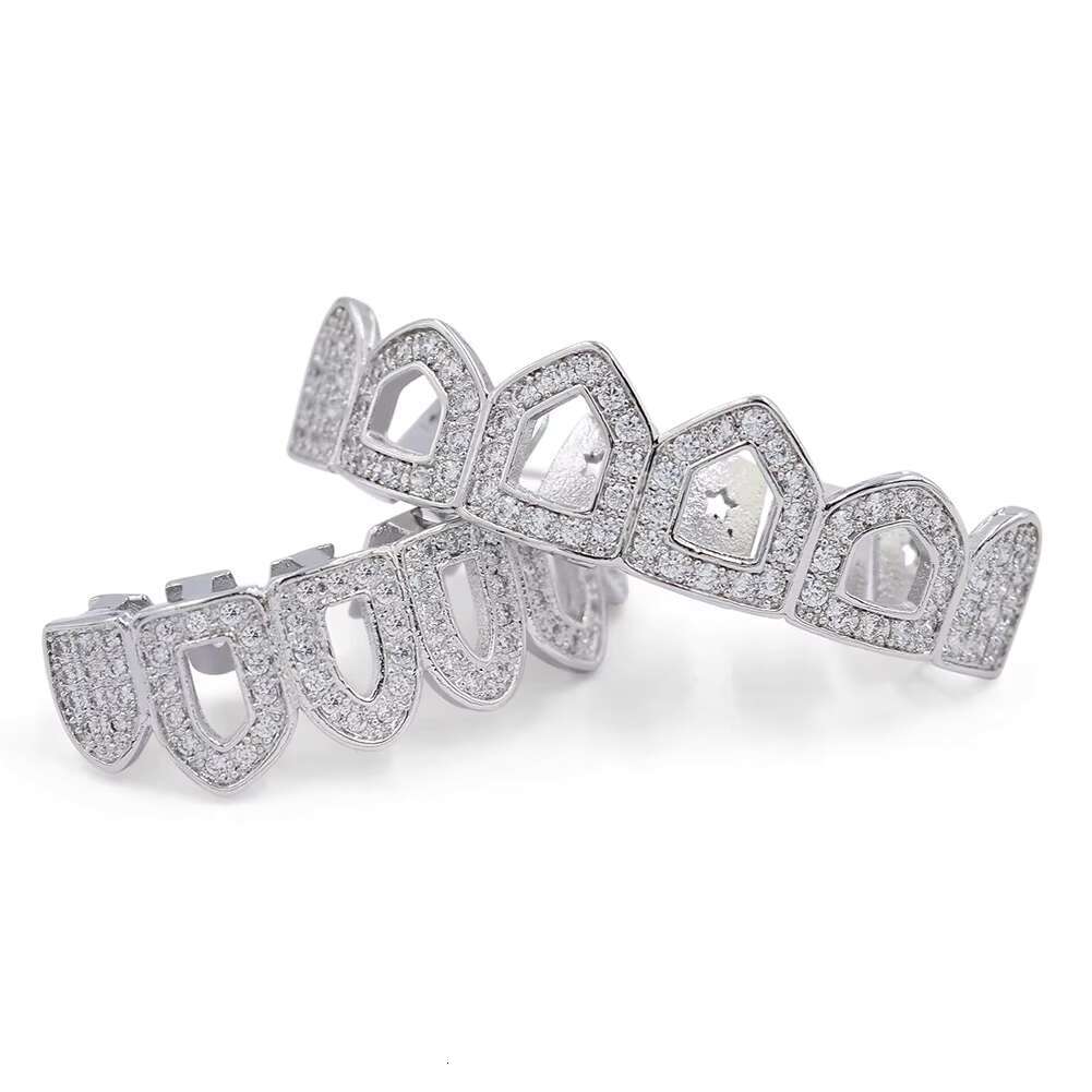 Six Halloween Teeth Grillz 18K Gold Plated Hip Hop Zircon Grillz Brass Religious Hollow Gold Teeth Grillz for PartiesOACOCA