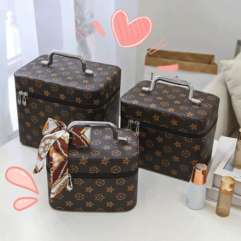 Designer Makeup Bag Vanity Bag Toiletry Bag Large-capacity High-end Portable Cosmetic Case Three-piece Net Red Cosmetic Storage Box