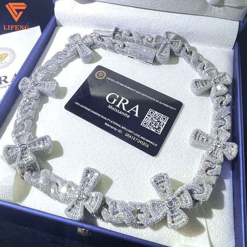 Moissanite Chain Iced Out Miami Cuban Link Chain Men Hip Hop Moissanite Cross Cuban Chain 925 Silver Diamond Moissanite Necklace