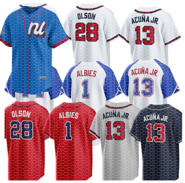 Men Braves Baseball Jersey Hank Aaron Ronald Acuna Jr. Ozzie Albies Chris Sale Matt Olson Austin Riley Jurickson Profar Michael Harris II Jarred Kelenic Drake Baldwin