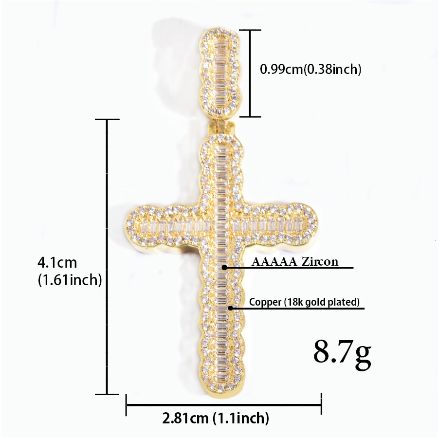 Hot Selling Trendy Square Cross Fashion Copper Inlaid Zircon Unisex Personality Hip Hop Pendant Necklace Pass the diamond tester