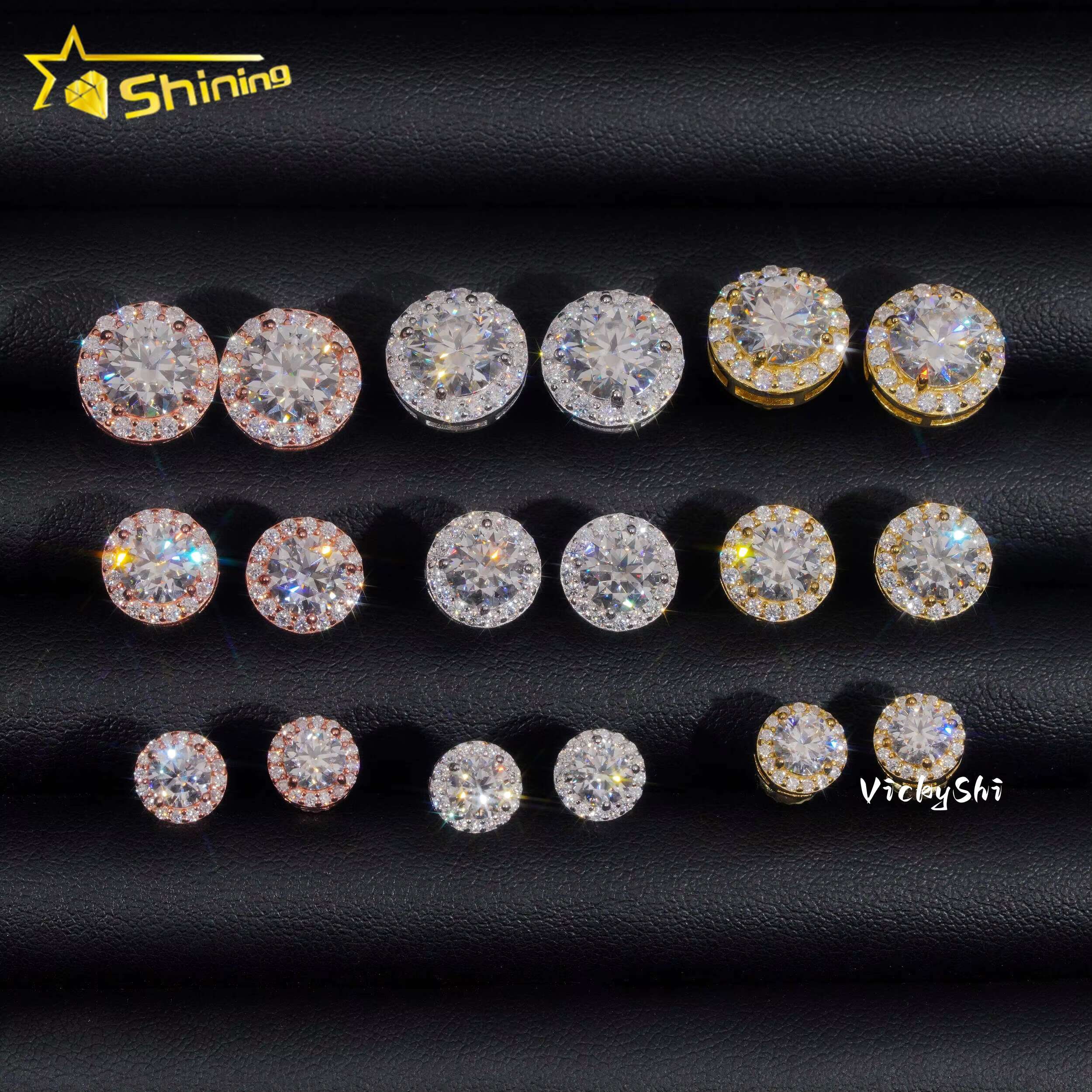 Hot Selling Hip Hop Style 925 Sterling Silver 5MM 6.5MM 8MM Halo Design Round Moissanite Diamond Stud Earrings