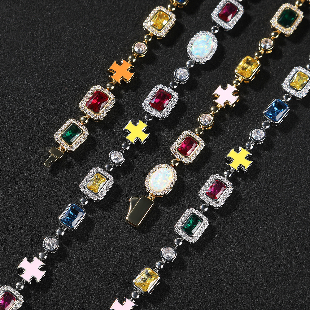 Colorful Zircon Gemstone Necklace & Bracelet Set - Unisex Fashion Jewelry Gift