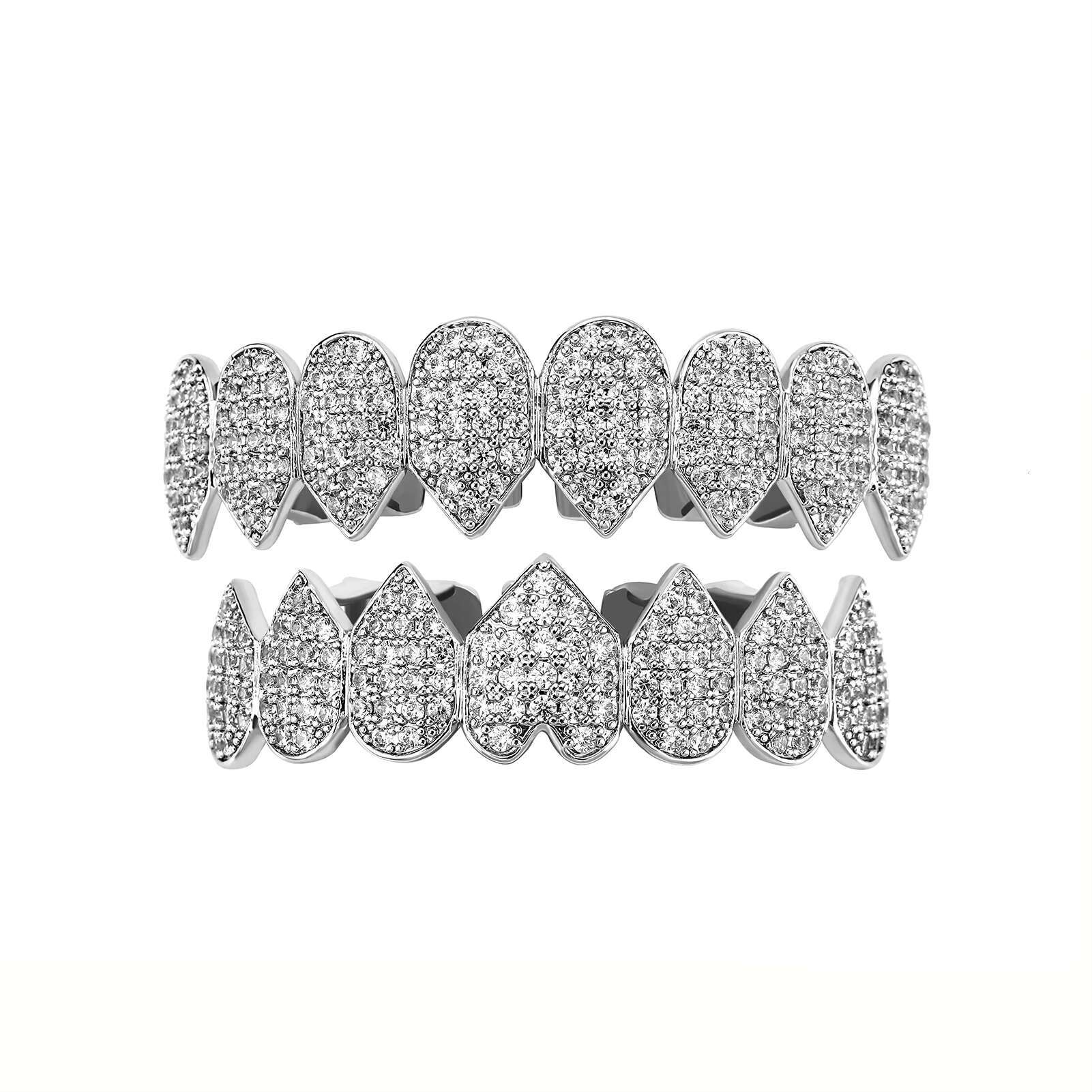 Gold Plated Diamond Heart Top Bottom Teeth Grillz Set Cubic Zirconia Punk Teeth Mouth GrillzOACOCA