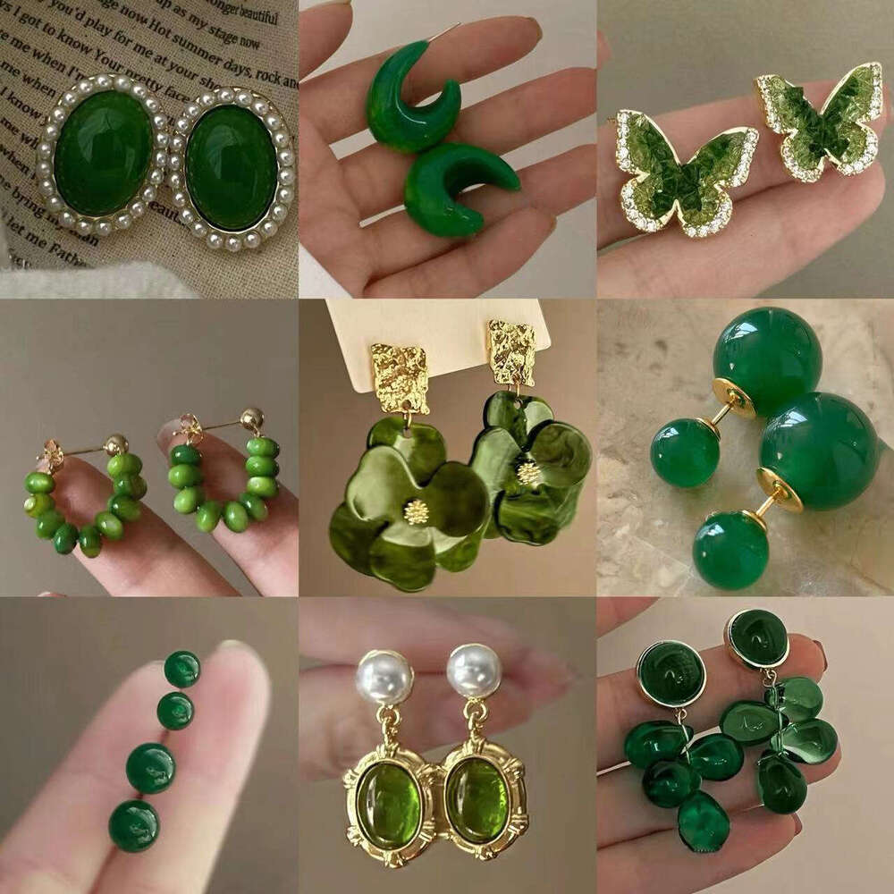 Sier Needle Green Series Butterfly Flower Pearl Fresh High-end Summer Fashion New Earrings for Women
