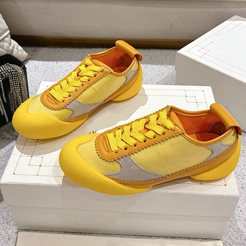 Womens Flexion Sneaker Yellow Natural Mens Designer Retro Color Block Sports Shoes Comfortable Yellow Calf Leather Suede Shoes Lightweight Split