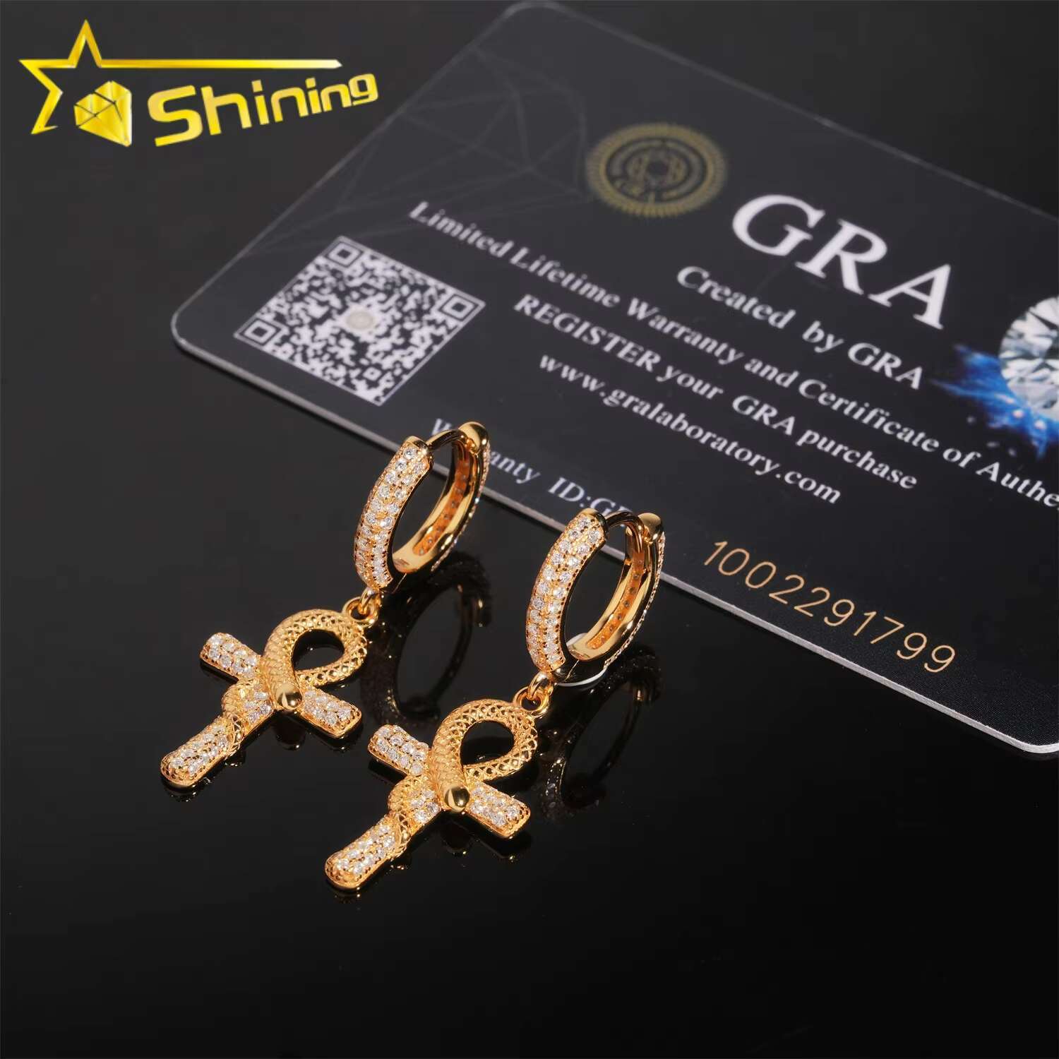 Fashion Jewelry 14k Gold-Plated Large Cross Hoop Earrings Vvs Moissanite Gra Certified 925 Sterling Silver for Man Charms