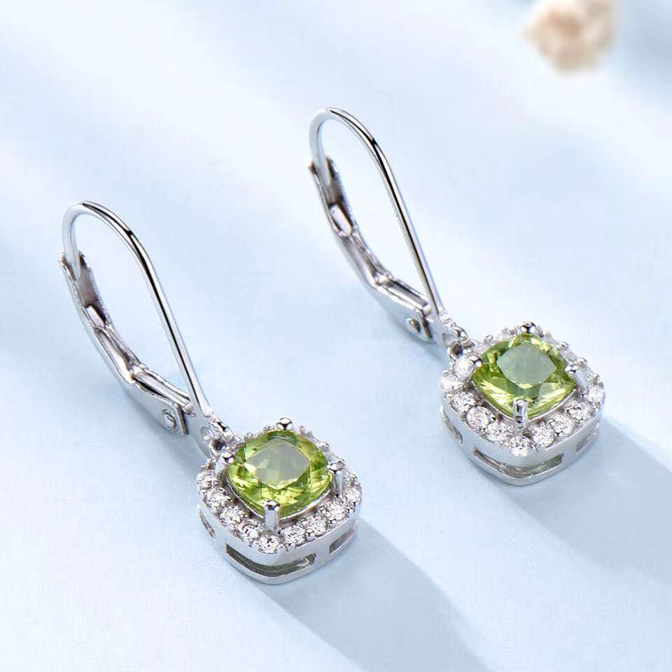 Fine Jewelry 925 Sterling Silver Dainty Earrings Geometric Shape Zircon Peridot Morganite Drop Earring