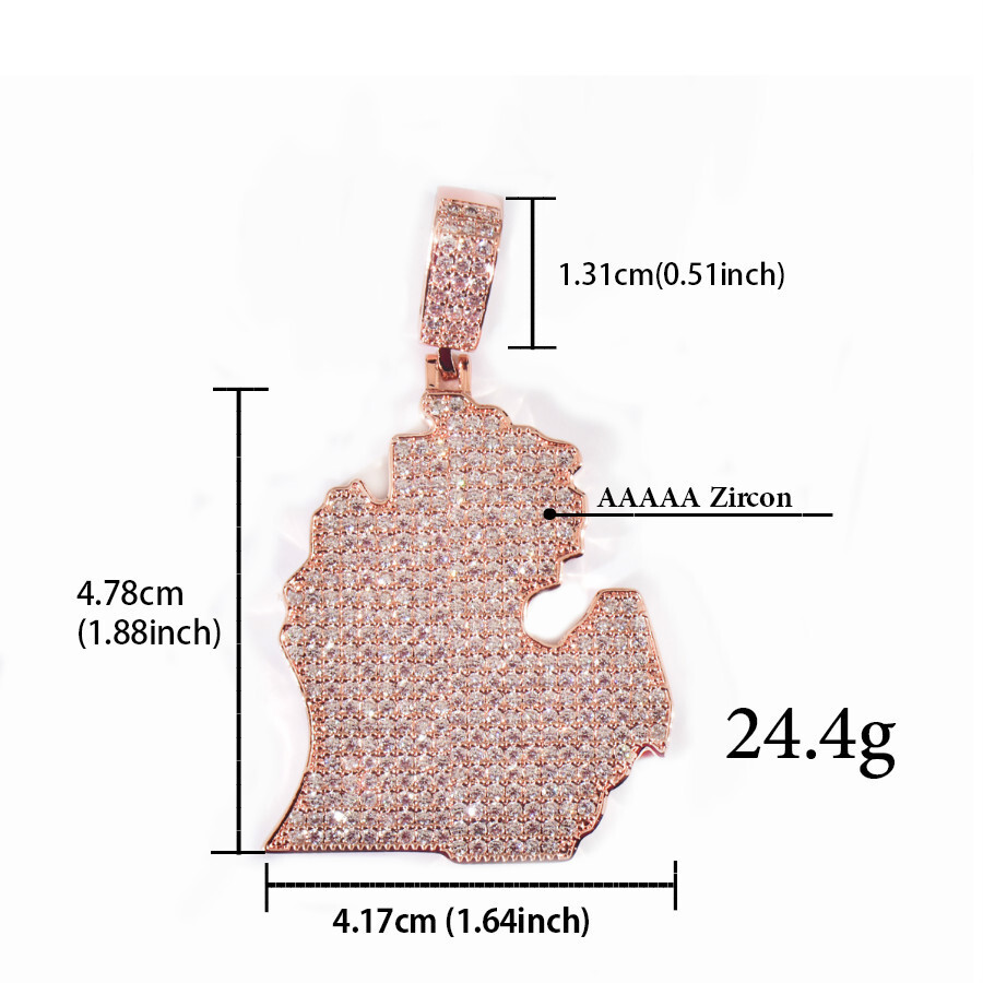 Continent Map Pendant VVS Moissanite Iced Out Bling Hip Hop Versatile Necklace Accessory Passes the Diamond Tester