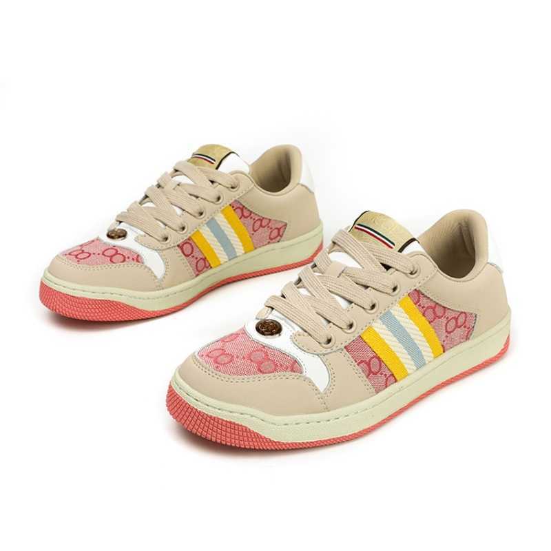 2025 G Designer Stripe Shoes Fashion Dirty Leather Lace-up Tennis Shoe Fabric Low Top Canvas Sports Casual Men Women Screener Sneaker