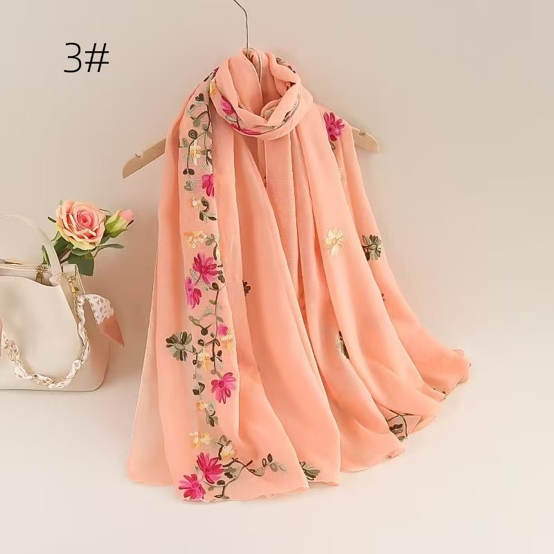 T1071 Lightweight breathable cotton and linen embroidered scarf ethnic style fashionable soft ladies sunscreen scarf can wrap the head shawl