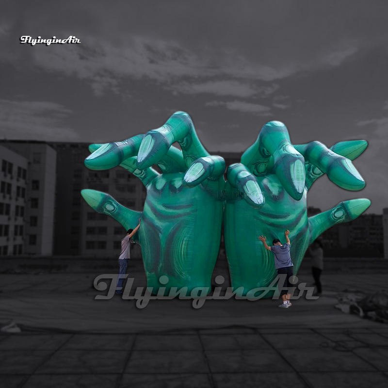 4m Hanging Green Giant Inflatable Hand Air Blow Up Halloween Zombie Hand Bone For Carnival Stage Decoration