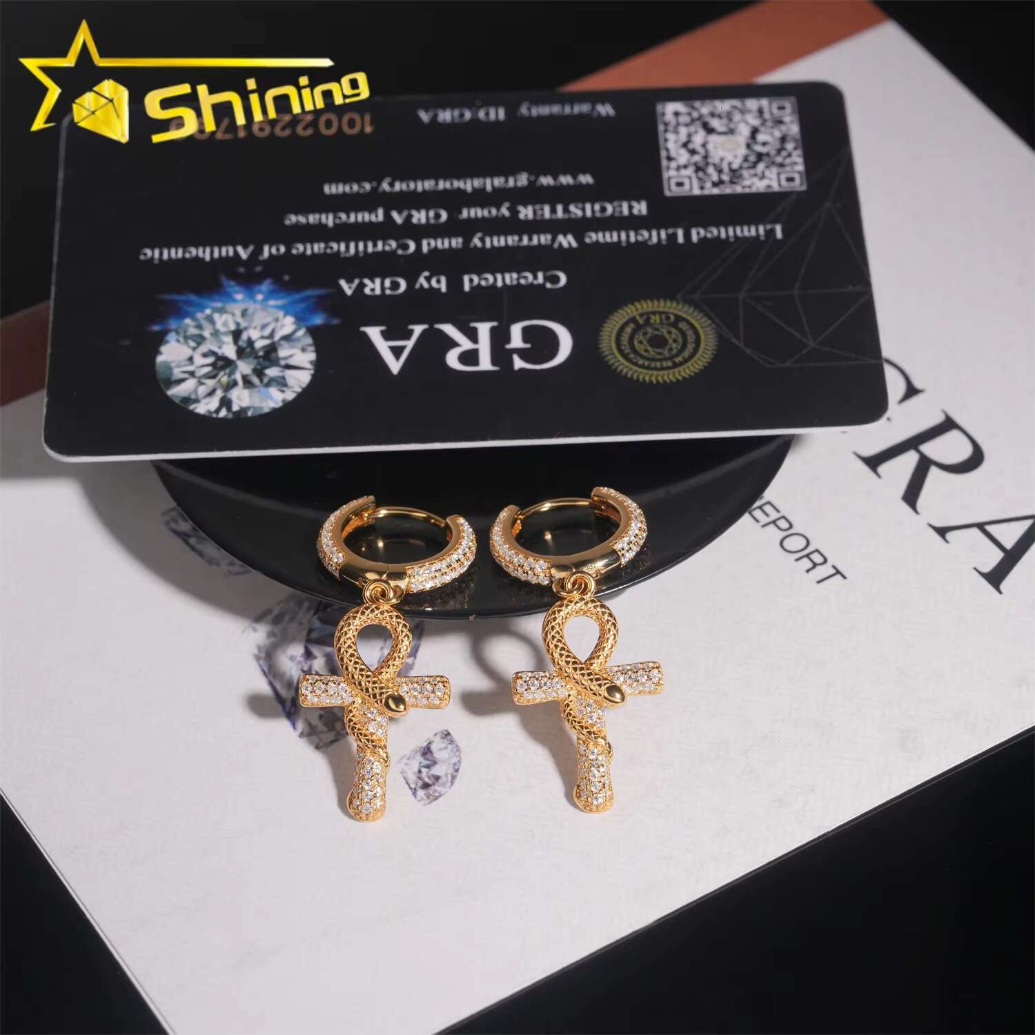 Fashion Jewelry 14k Gold-Plated Large Cross Hoop Earrings Vvs Moissanite Gra Certified 925 Sterling Silver for Man Charms