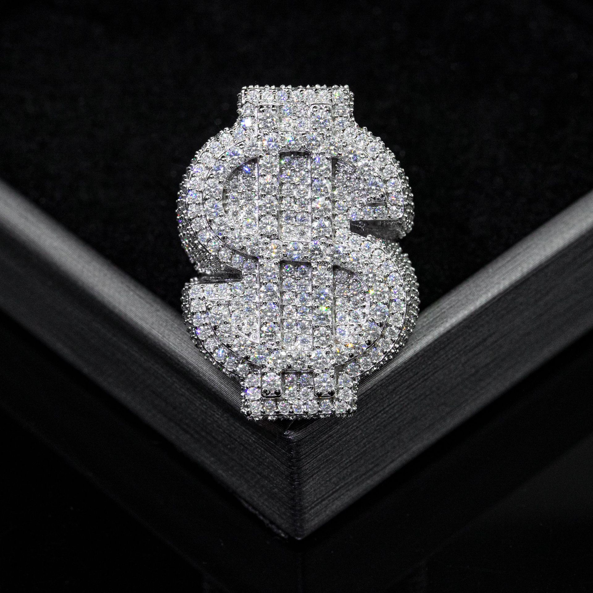 Hot Selling GRA Certificate High Quality 925 Silver Gold Plated Fine Jewelry Iced Out Hip Hop Ring Moissanite Dollar Ring
