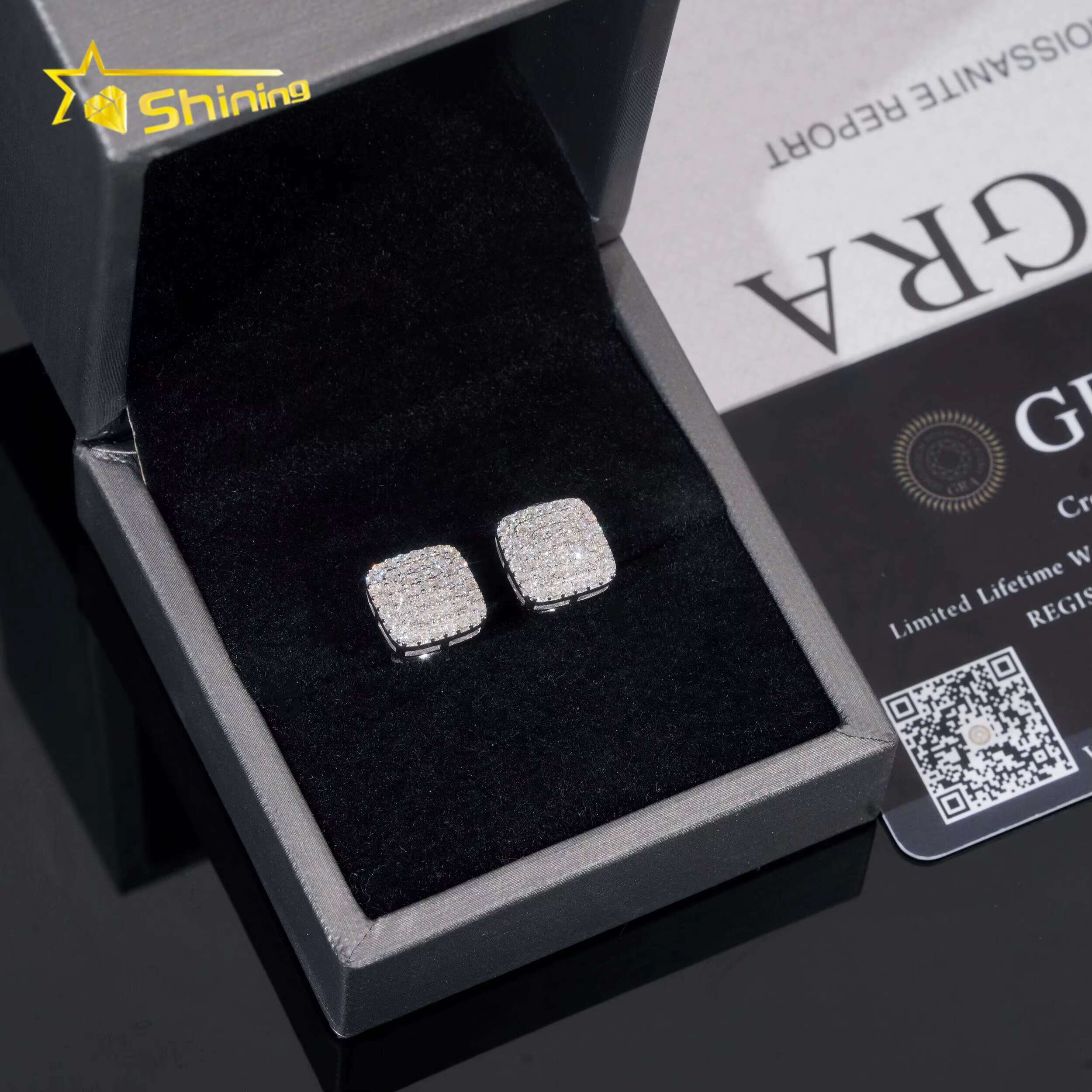 Fine Jewelry Fashion Earrings Silver 925 Vvs Moissanite Lab Diamond Hip Hop Iced Out Jewelry Stud Earrings