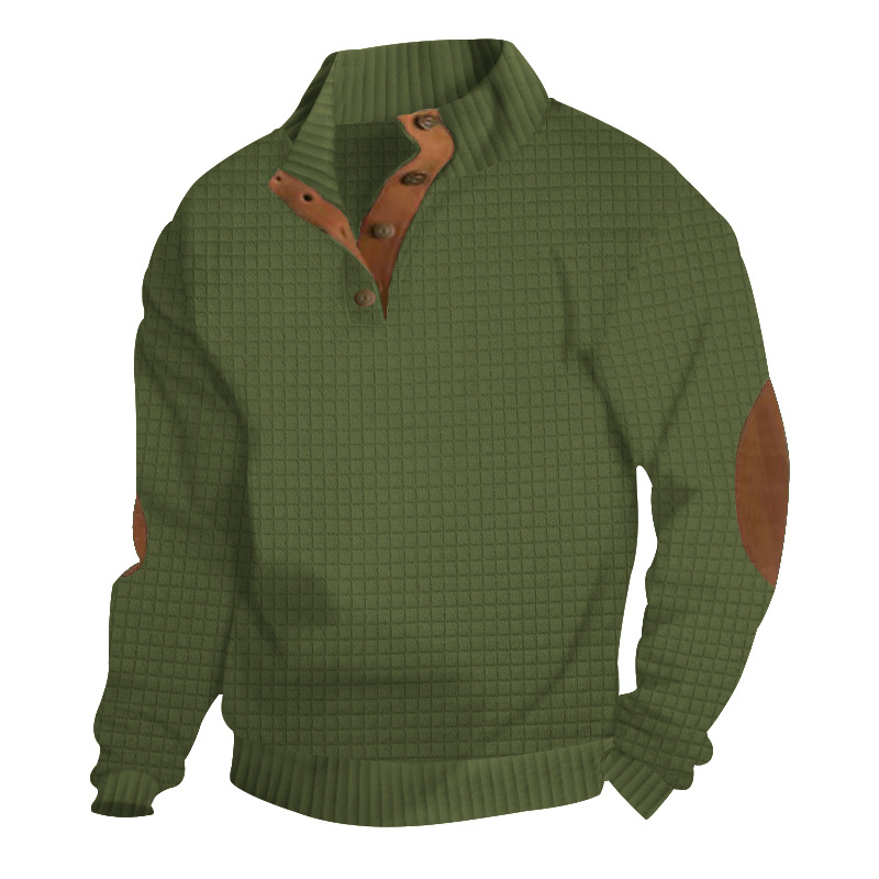 High-end men's sweat shirt trendy T-shirt long-sleeved POLO shirt versatile casual stand-up collar long-sleeved small checkered knitted sweatshir