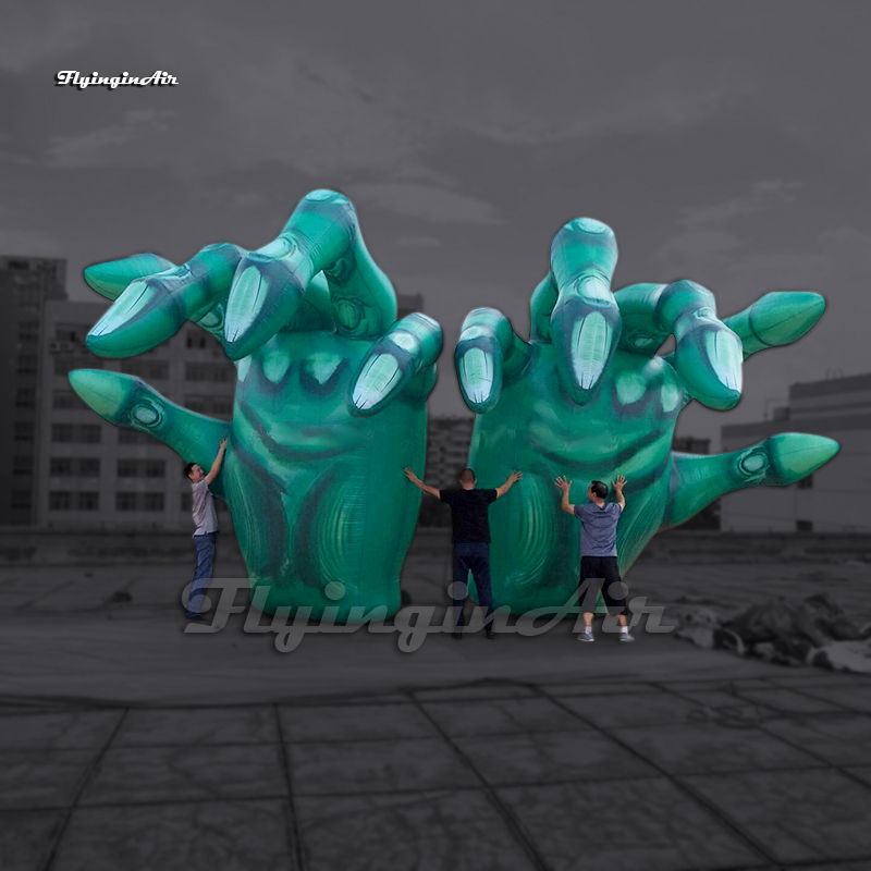 4m Hanging Green Giant Inflatable Hand Air Blow Up Halloween Zombie Hand Bone For Carnival Stage Decoration