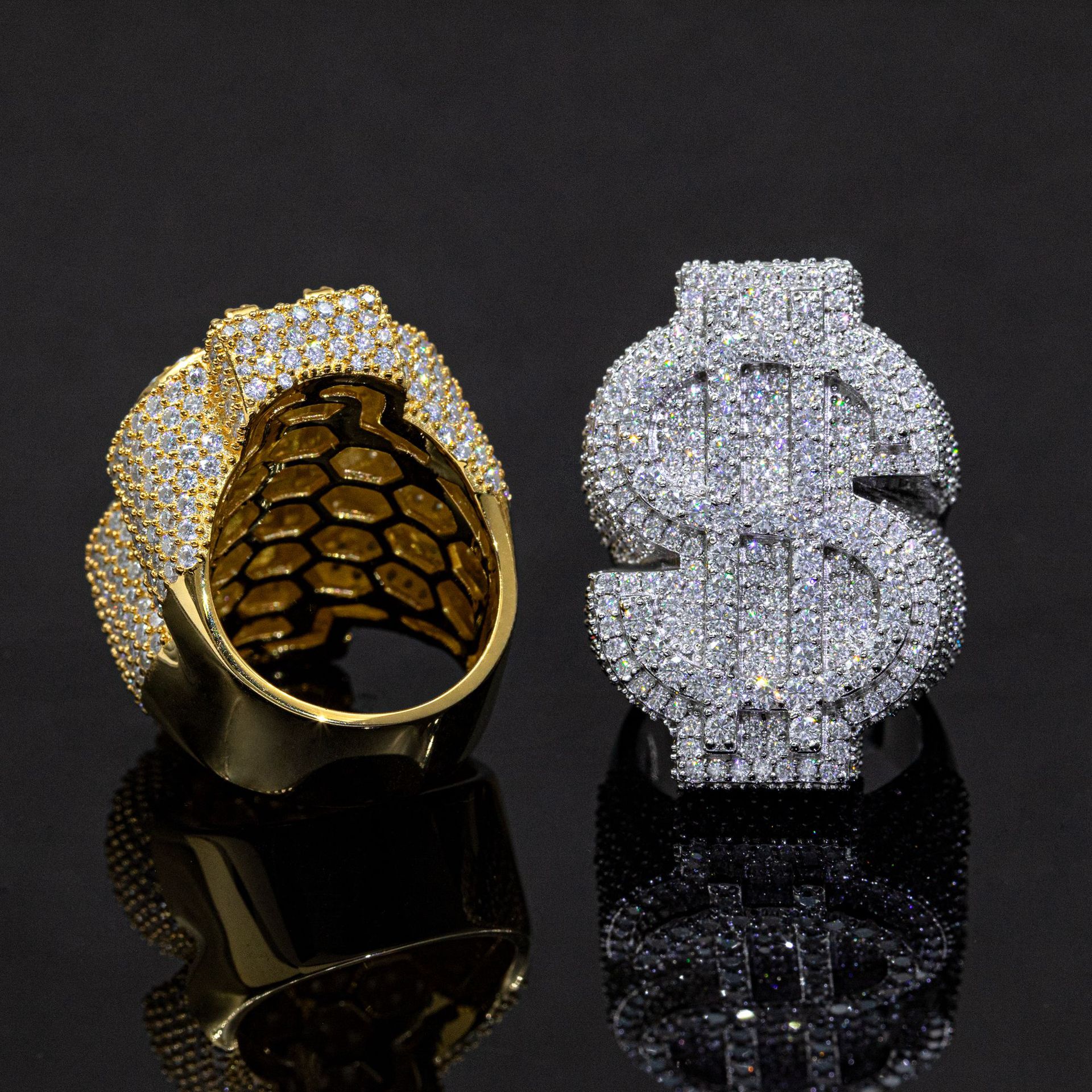 Hot Selling GRA Certificate High Quality 925 Silver Gold Plated Fine Jewelry Iced Out Hip Hop Ring Moissanite Dollar Ring