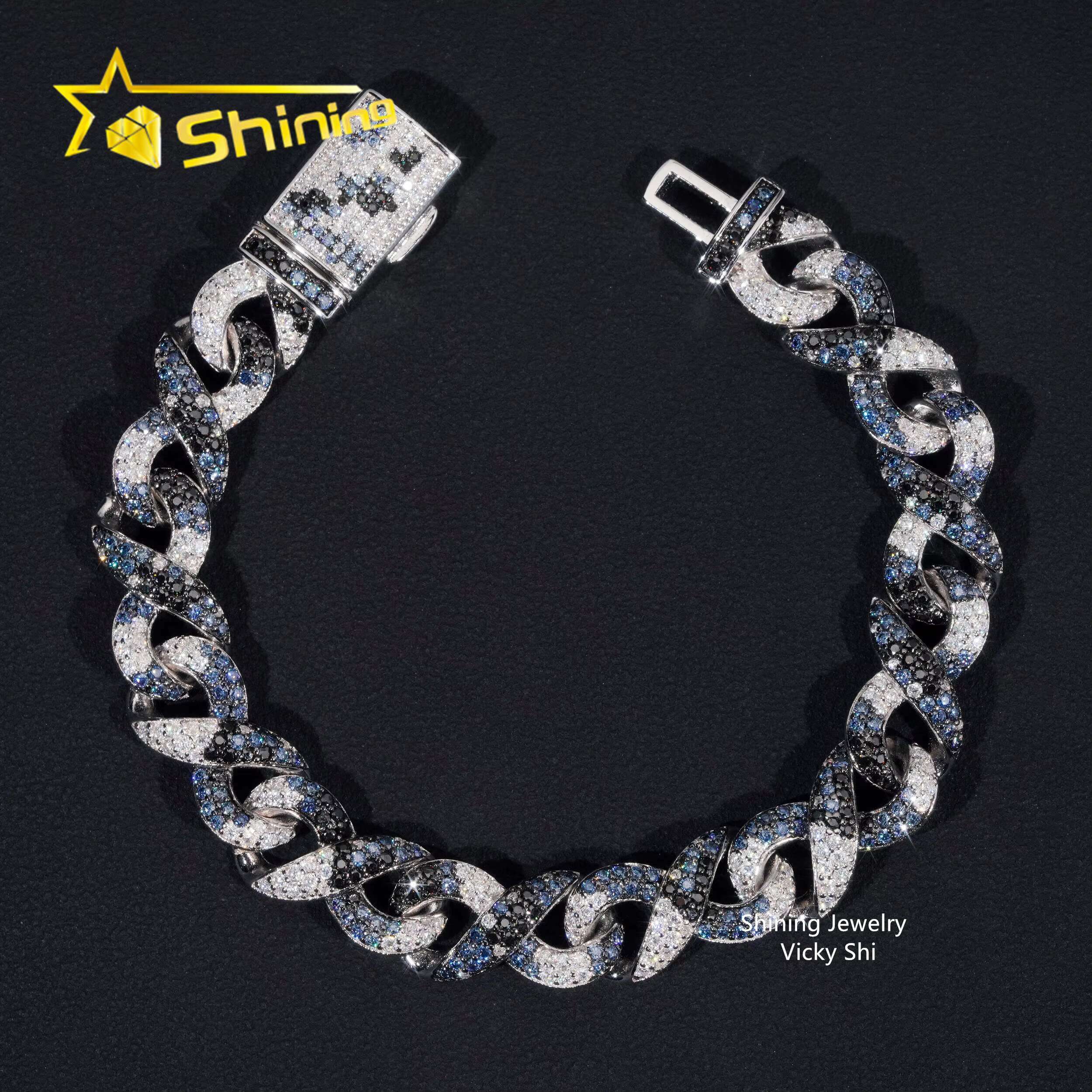 New Style Men Hip Hop VVS Moissanite Bracelet 925 Sterling Silver Iced Out Mixed Color Infinity Moissanite Cuban Bracelet