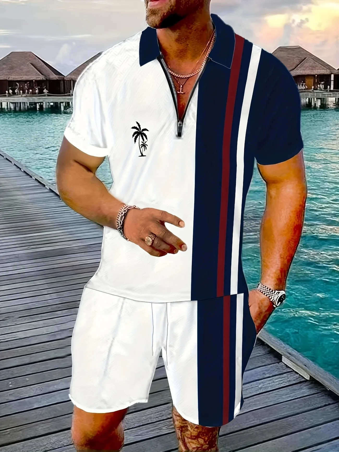 Funny 3D Printed Mens 2 Piece Sets Fashion Polo ShirtShorts Outfit Casual Short Sleeve Zipper Shirts Summer Hip Hop Streetwear 250624