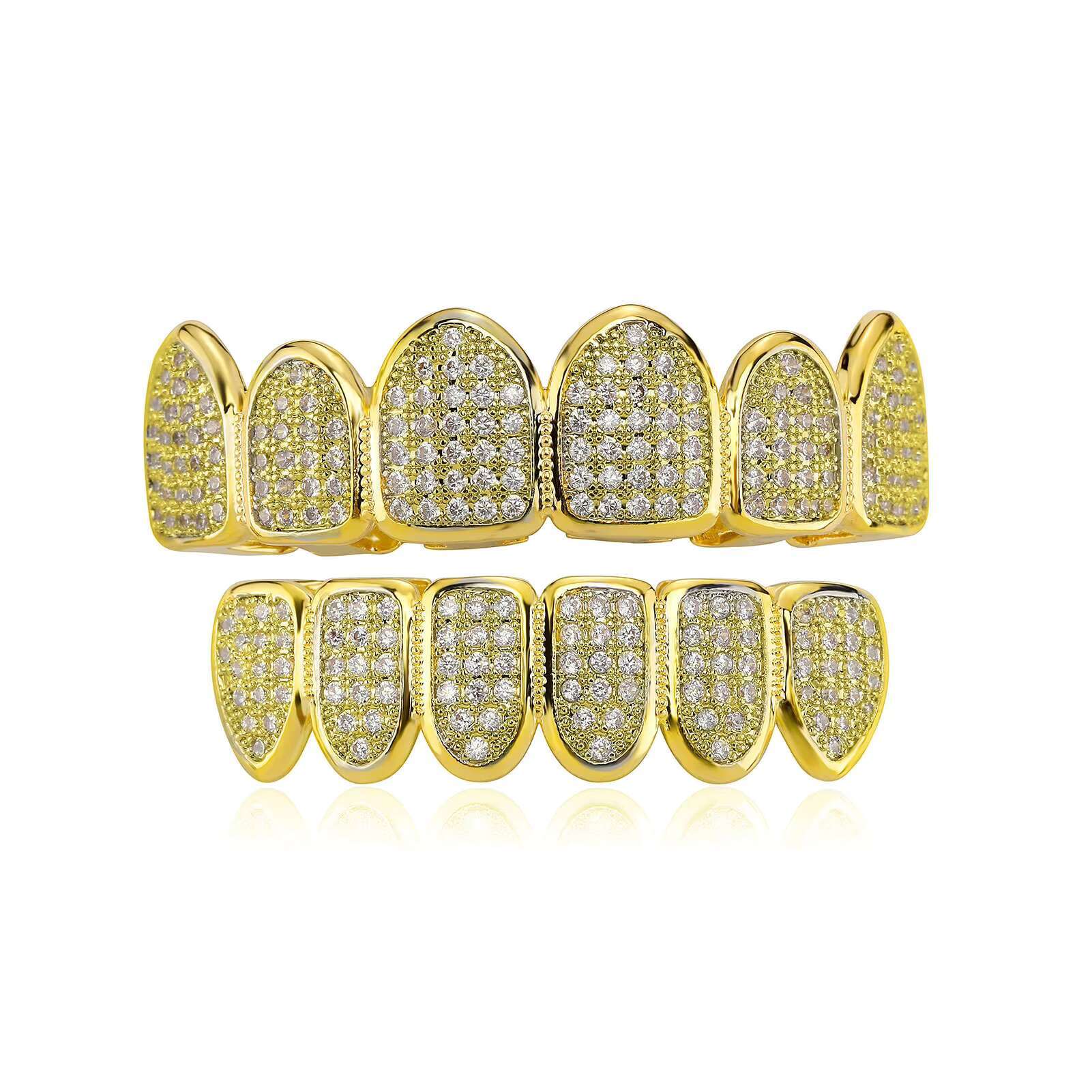 Hip Hop Iced Out Gold Teeth Grillz Set Zircon Jewelry Top Botom Grills Mens Body Bling Cubic Zirconia JewelryOACOCA