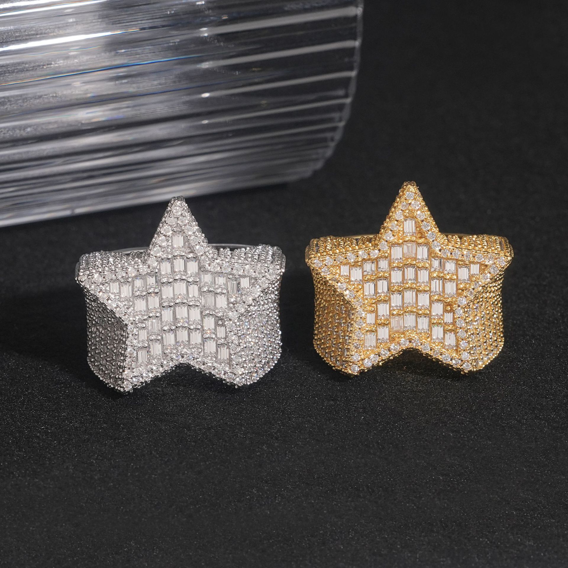 Iced Out Star Shape Design Ring Baguette Hip Hop Rapper Jewelry Full With VVS Moissanite Diamond 925 Silver Men Ring
