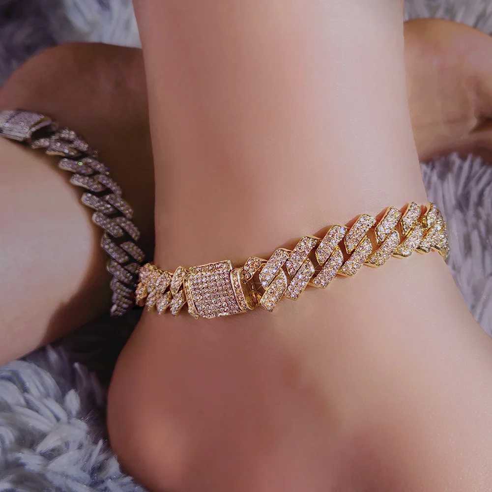 Flatfoosie Hip Hop Iced Out Chunky Cuban Chain Anklets For Women Luxury Rhinestone Link Ankle Bracelet Beach Barefoot Jewelry XJ250625