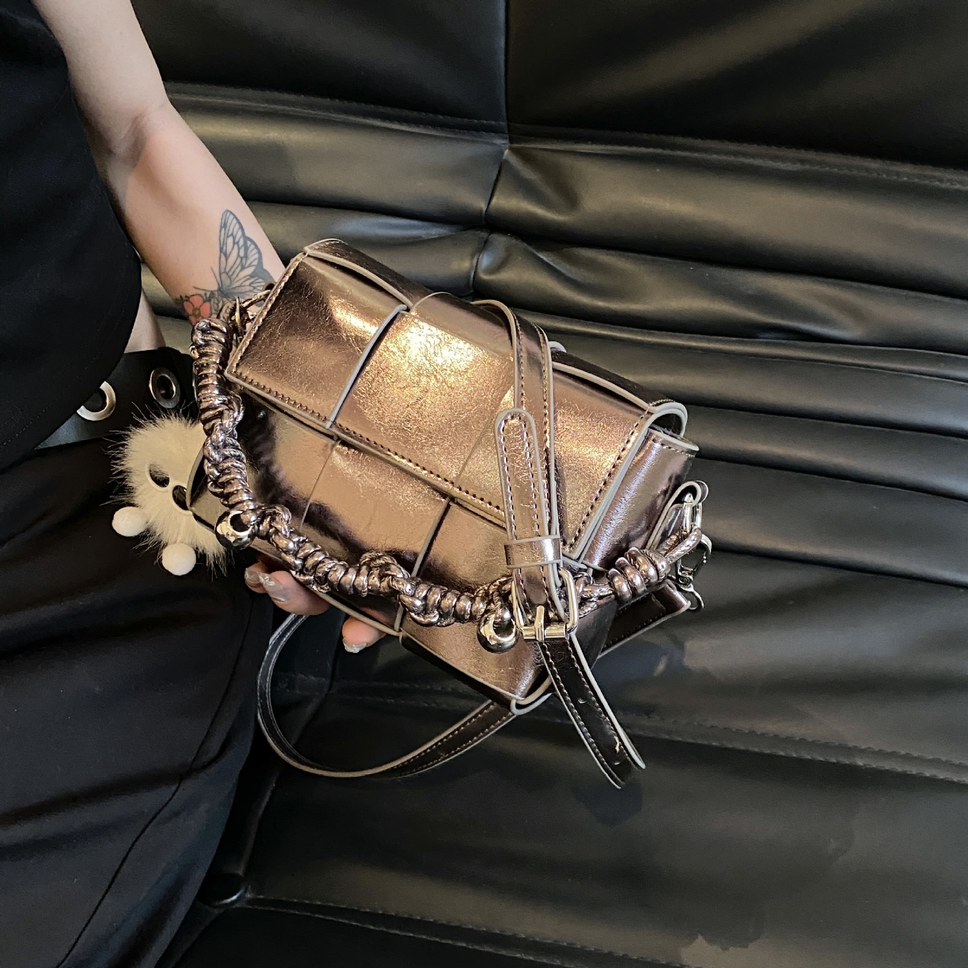 Free Shipping 2025 New Designer Bag High-end Silver Woven Bag For Women New Niche Fashion Single Shoulder Crossbody Bag Versatile Commuter Small Squar