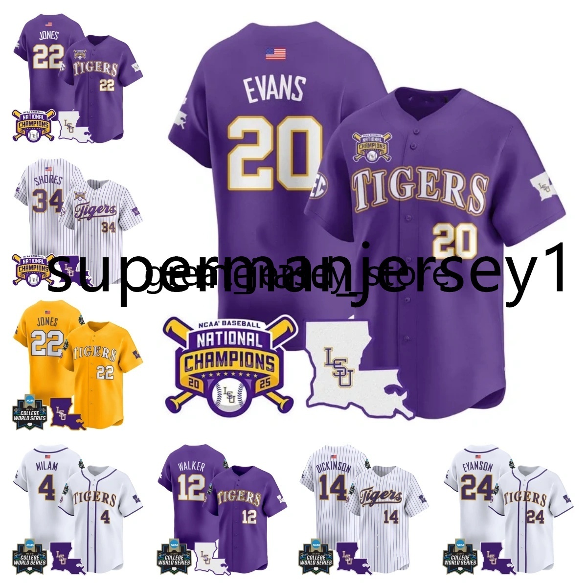 2025 World Series LSU Baseball Jersey LSU Tigers Jerseys Kade Anderson Luis Hernandez Daniel Dickinson Anthony Eyanson Chase Shores Steven Milam 4 Todd Walker