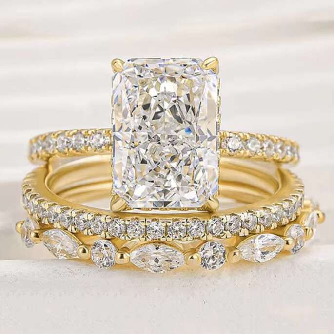 S925 Sterling Silver Super Shiny Ice Flower Cut Zircon High-Quality Cross-Border Ring Set