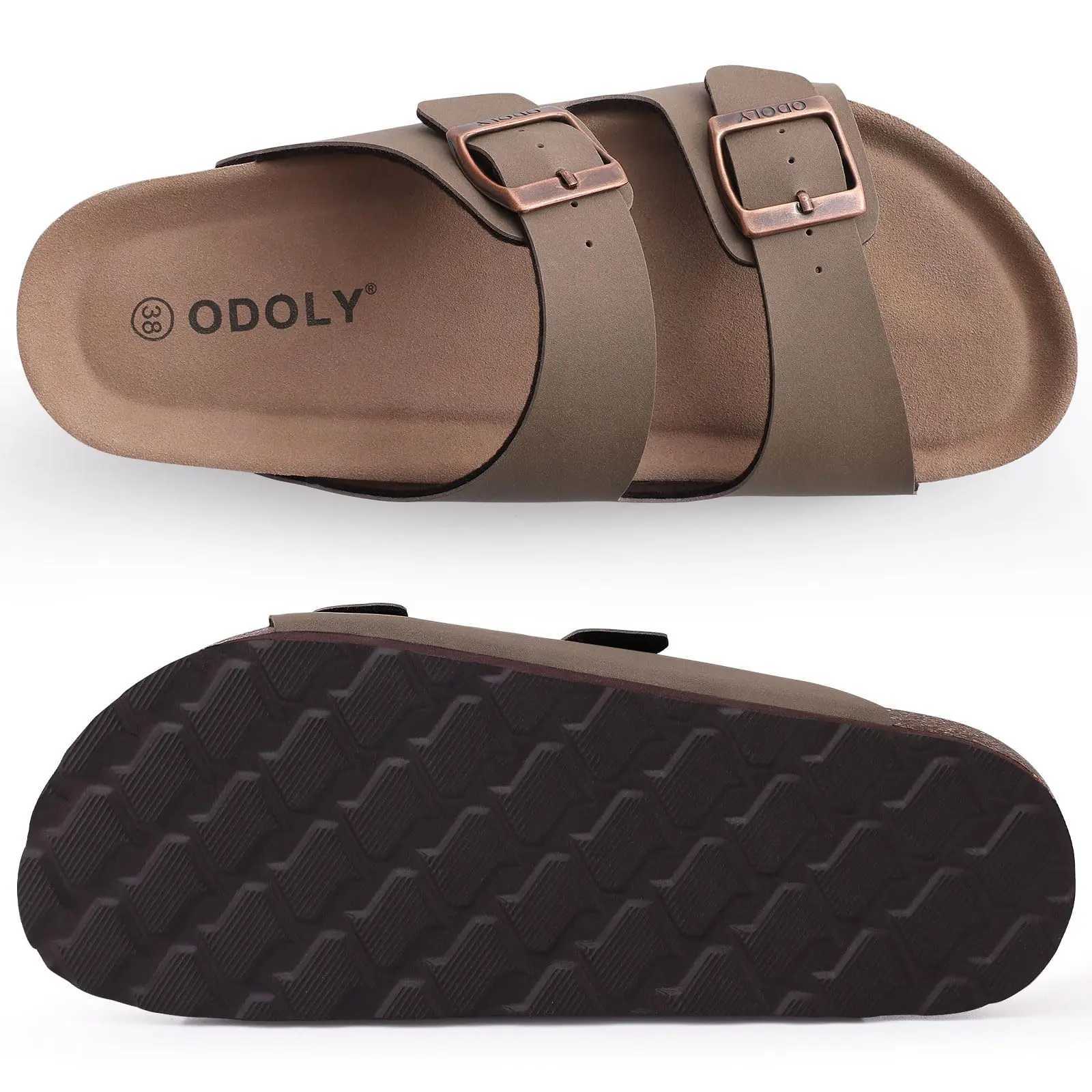 Cwarm Mens Cork Footbed Slides Sandals Arch Support Summer Outdoor Sandals with Adjustable Buckle Leisure Men Leather Slides Y250626