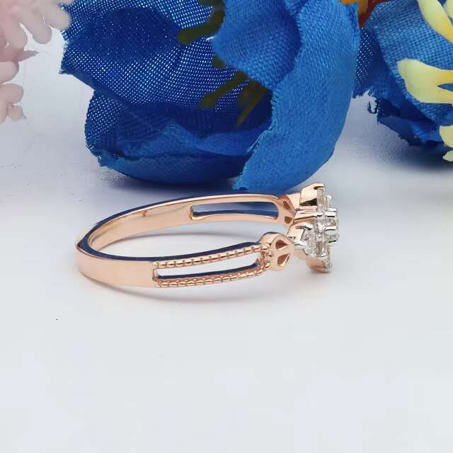 Round Cut Lab Grown Diamond Cluster Womens Engagement Ring 14K Rose Gold Wedding Band Diamonds Cluster Ring Gift For Her