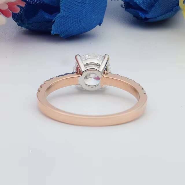 Elegant Lab Grown Diamond solitaire Engagement Ring 14k Rose Gold with Pave Band wedding and anniversary ring gift for her