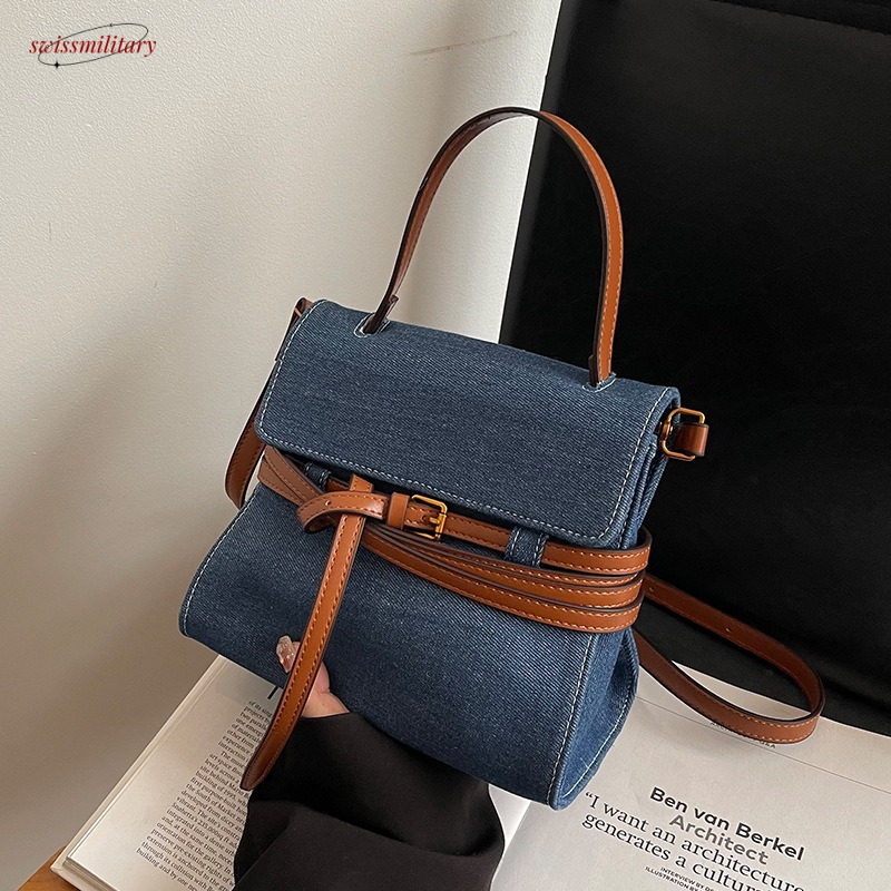 Women's Handheld Denim Small Square Winter New Korean Version Ins Trendy Fashion Canvas Shoulder Bag swissmilitary