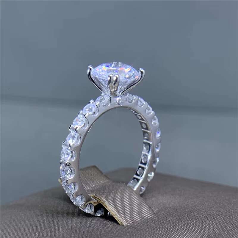 Silver 925 Original Round Excellent Cut 2 Ct Diamond Test Past D Color Moissanite Ring for Women Brilliant Gemstone Jewelry