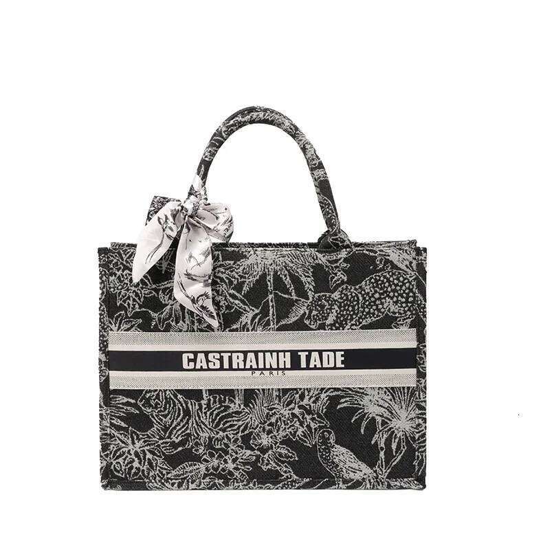 2025 New Women's Stylish Tote Bag with Silk Scarf Decoration, Embroidered, Large Capacity & Versatile, Shoulder - Carry Option