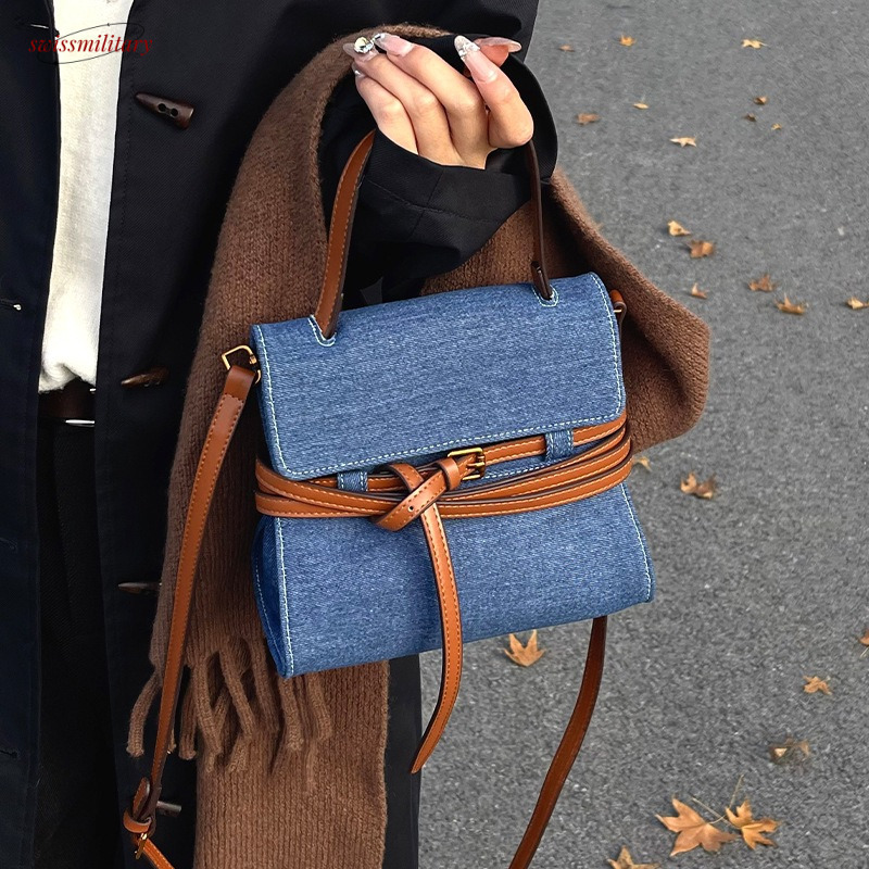 Women's Handheld Denim Small Square Winter New Korean Version Ins Trendy Fashion Canvas Shoulder Bag swissmilitary
