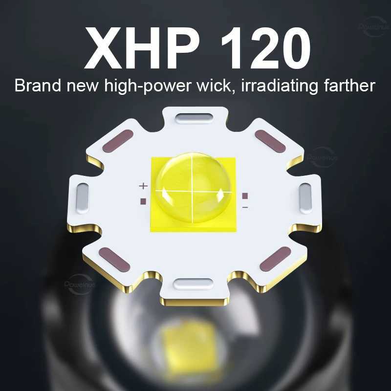 High Power XHP 120 LED Flashlight 18650 26650 Battery USB Rechargeable Torch Zoomable Emergency Outdoor Flashlight W250701