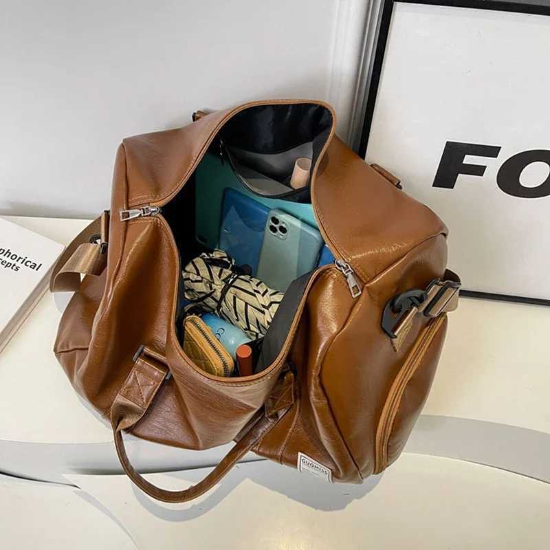 Fi Wens Travel Totes Duffle PU Leather Gym Sports Fitness Casual Lage Handbag Shoes Pocket Shoulder Weekend Bag bolso Y250626