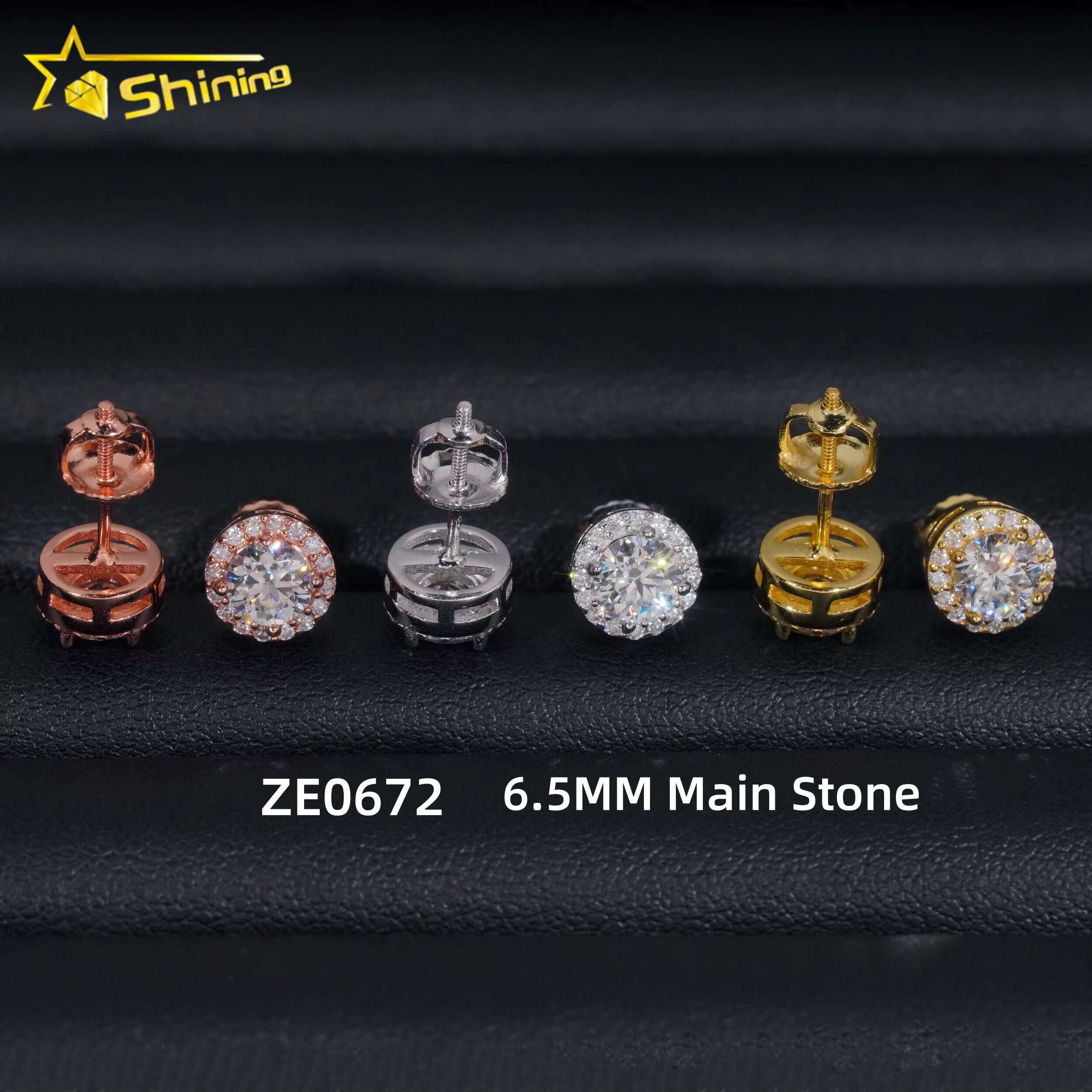 Hot Selling Hip Hop Style 925 Sterling Silver 5MM 6.5MM 8MM Halo Design Round Moissanite Diamond Stud Earrings