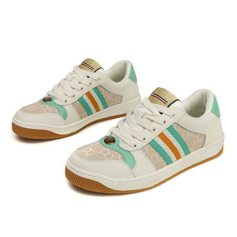 2025 G Designer Stripe Shoes Fashion Dirty Leather Lace-up Tennis Shoe Fabric Low Top Canvas Sports Casual Men Women Screener Sneaker