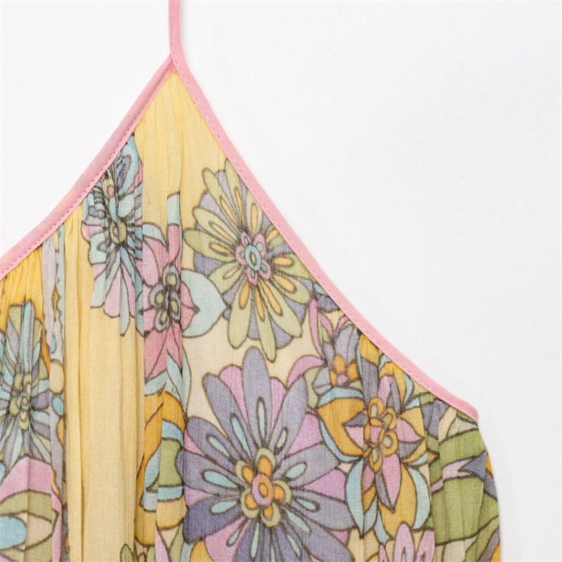 2025 Spring/Summer New Casual Women's Flower Printed Dress with strapless Strap Decoration