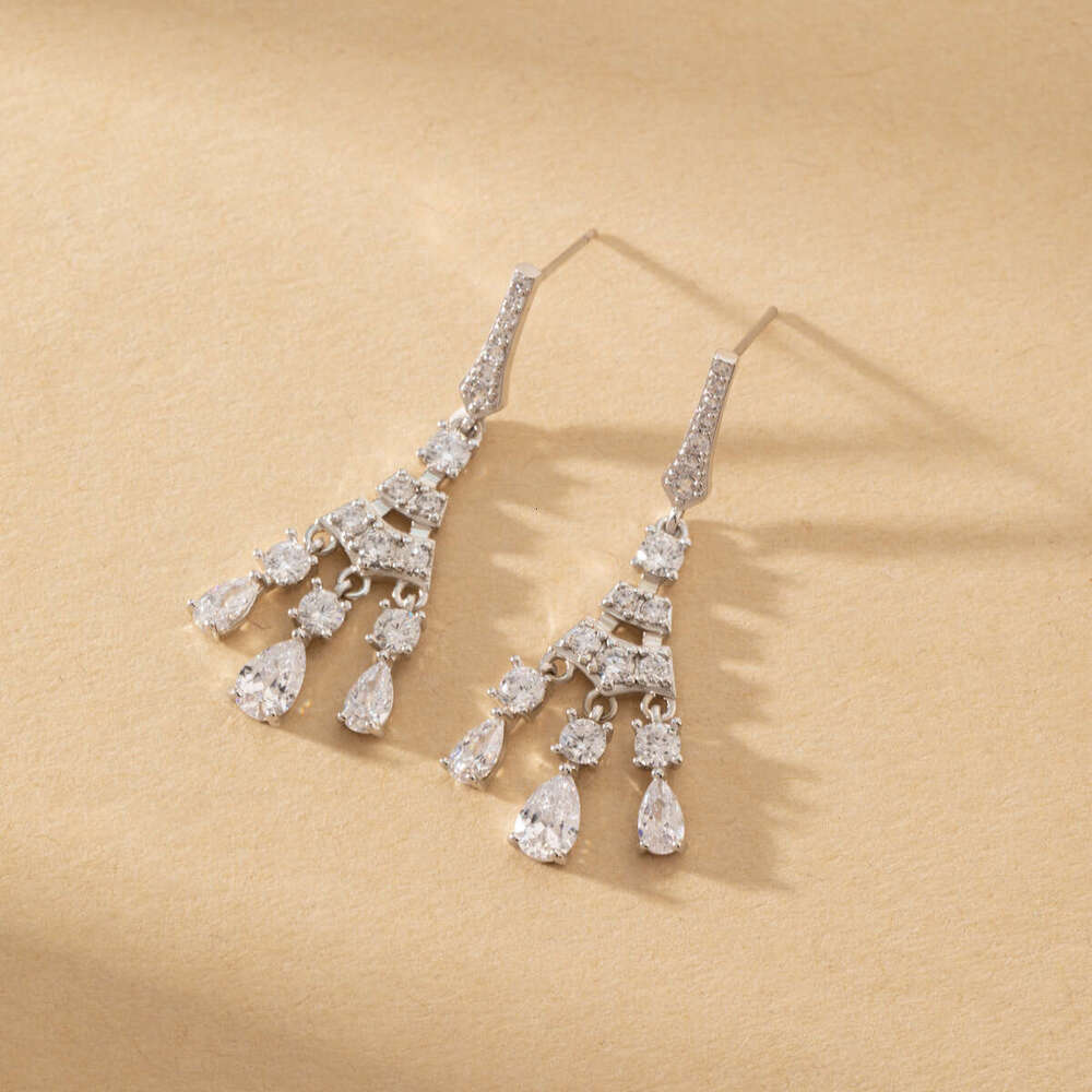 DHCollections Sier Needle Tassel Copper Inlaid Zircon Creative Women's Stud Earrings Dangle Water Drop Jewelry